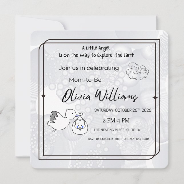Little Angel Baby Shower Invitation | Neutral Eleg Inbjudningar (Framsida)