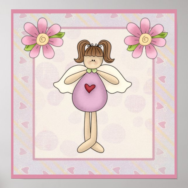Little Angel Girl med Rosa Flowers Poster (Framsidan)