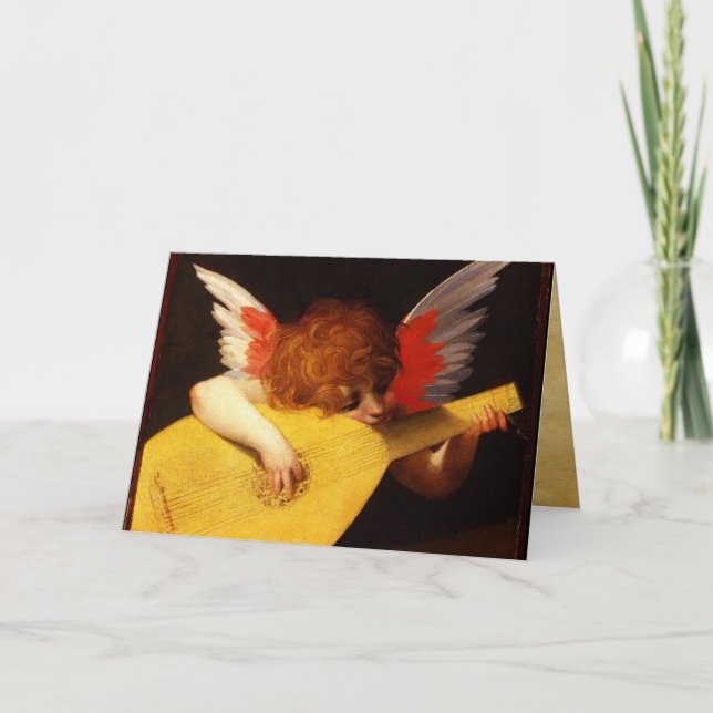 LITTLE ANGEL PLAYING LUTE Music Skapar Cherub Helgkort (Framsida)