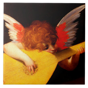 LITTLE ANGEL PLAYING LUTE Music Skapar Cherub Kakelplatta