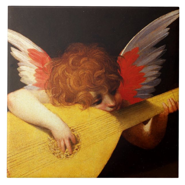 LITTLE ANGEL PLAYING LUTE Music Skapar Cherub Kakelplatta (Framsidan)