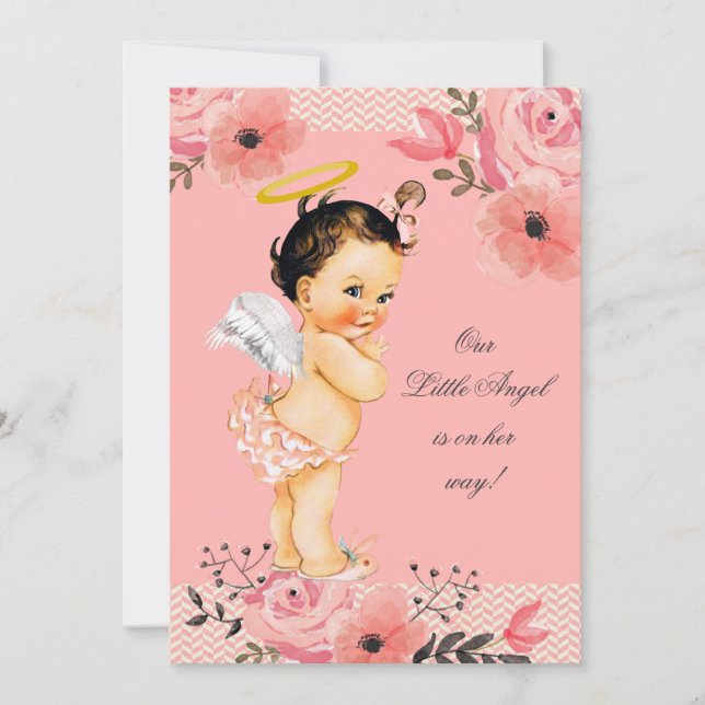 Little Angel Watercolor Flowers Baby Shower Inbjudningar (Framsida)