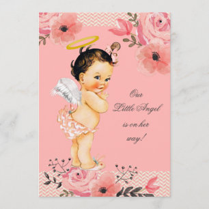 Little Angel Watercolor Flowers Baby Shower Inbjudningar