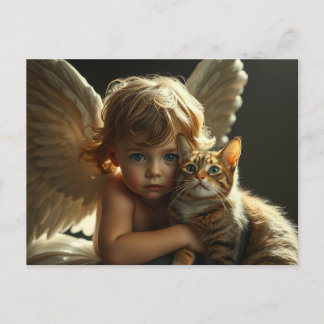 little angel with his cat vykort