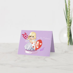 Little AngelGirl Holding Heart Valentine Note Card Helgkort