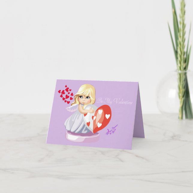 Little AngelGirl Holding Heart Valentine Note Card Helgkort (Framsida)