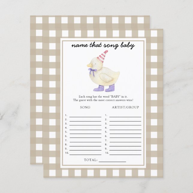 Little anka babydusch - Namn den Baby Sång (Fram/baksida)