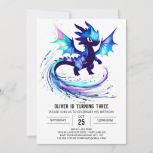 Little Anpassningsbar Dragon Digital Boy Birthday Inbjudningar