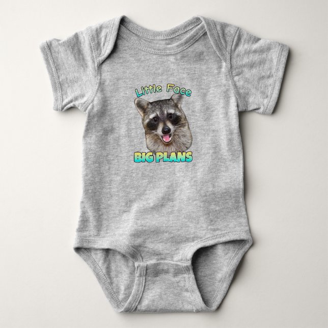 Little Ansikte, Big Plans Raccoon Baby Bodydräkt T Shirt (Framsida)