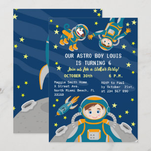 Little astronaut Boy drömmer Födelsedagsfest Inbjudningar