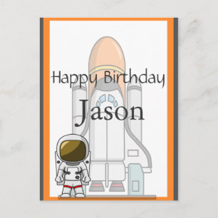 Little Astronaut & Spaceship Birthday Vykort