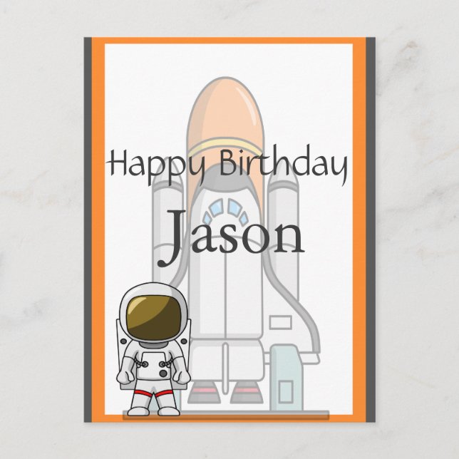 Little Astronaut & Spaceship Birthday Vykort (Framsida)
