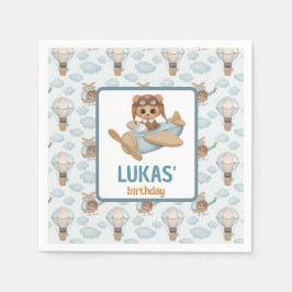 Little Aviator Baby Bear Pastel Blue Birthday Pappersservett