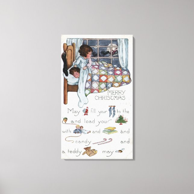 Little Awaken Girl Spies Santa and Sleigh Canvastryck (Framsida)