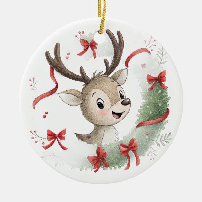 Little Baby Deer Christmas, Cute Fawn  Julgransprydnad Keramik (Framsidan)
