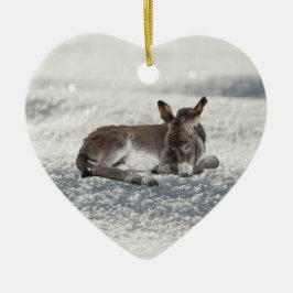 Little Baby Donkey i Snö Julgransprydnad Keramik