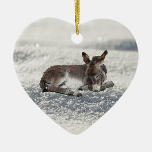 Little Baby Donkey i Snö Julgransprydnad Keramik (Framsidan)