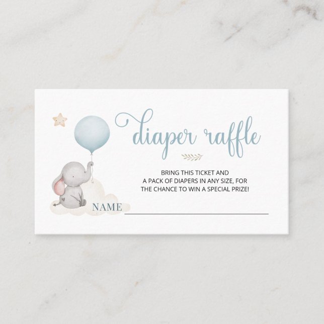Little Baby Elephant Baby Shower Diaper Raffle Car Visitkort (Framsida)