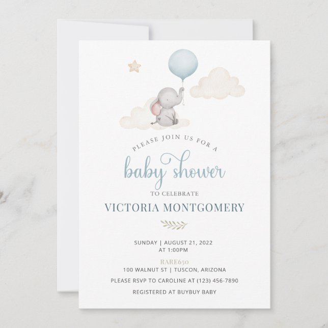 Little Baby Elephant Baby Shower Invitation Inbjudningar (Framsida)