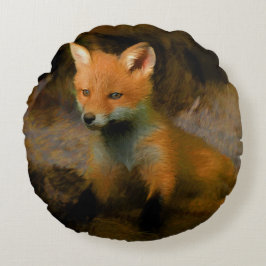 Little Baby Fox Unge Porträtt Rund Kudde