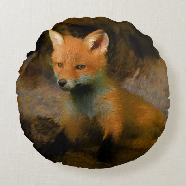 Little Baby Fox Unge Porträtt Rund Kudde (Framsidan)