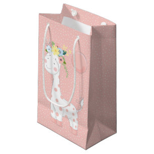 Little Baby Giraffe with Blommigt Krona Pastel Ros