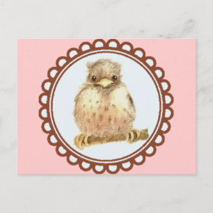 Little Baby Robin In Rosa Vykort