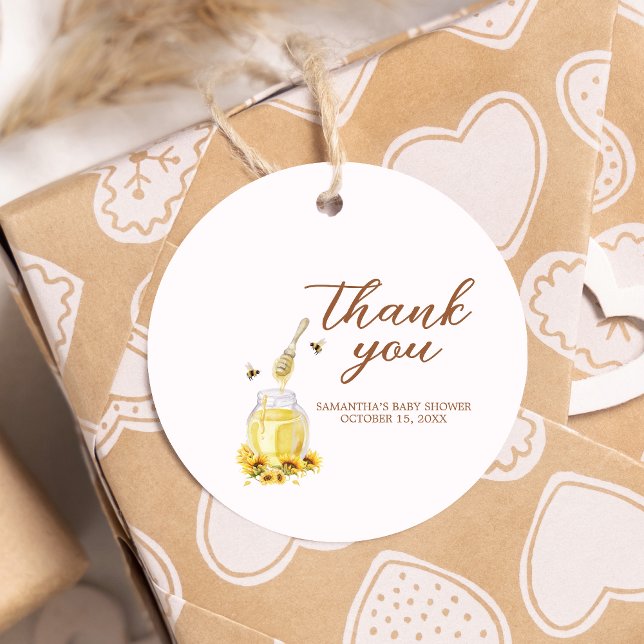 Little Baby Shower Round Gåvor Etiketter (A Little Honey is on the way Baby Shower Favor Tags)