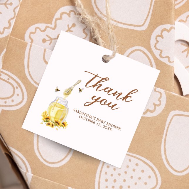 Little Baby Shower Square Gåvor Etiketter (A Little Honey is on the way Baby Shower Favor Tags)