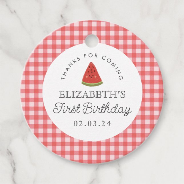 Little Baby Watermelon First Birthday Gåvor Etiketter (Framsida)