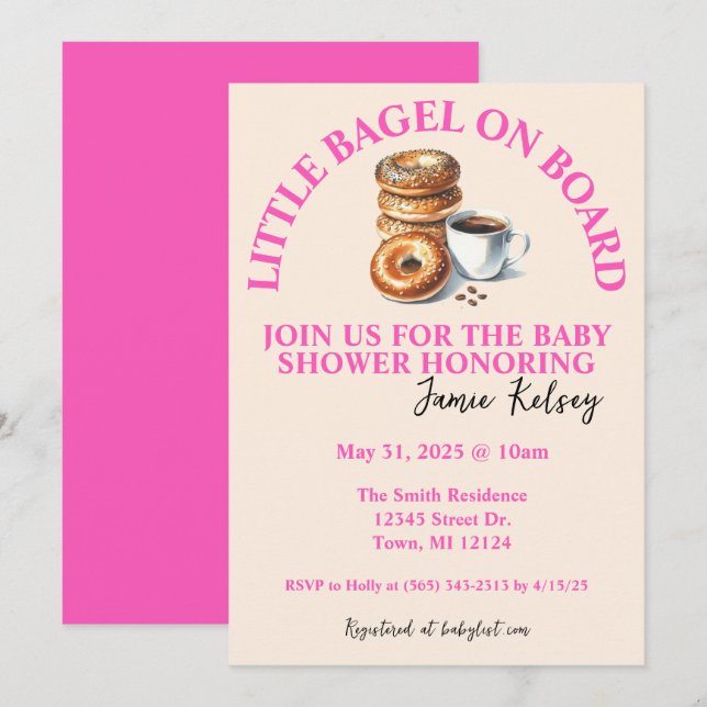 Little Bagel on Board Baby Shower-inbjudan Inbjudningar (Fram/baksida)