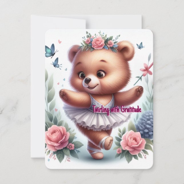Little Ballerina Bear Birthday Thank-You Card Julkort (Framsida)