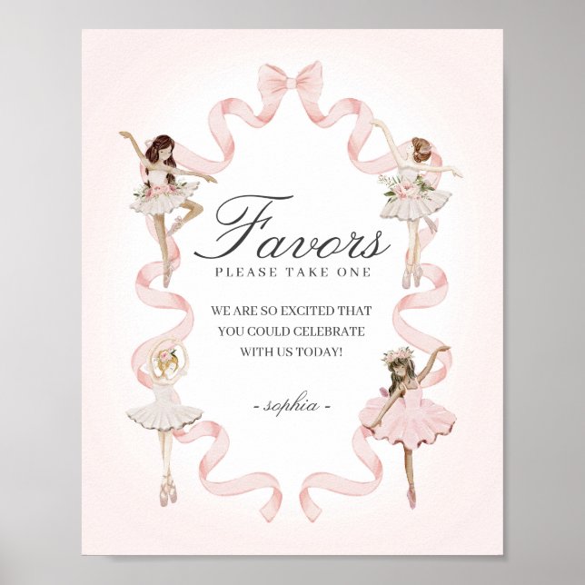 Little Ballerina Favors Whimsical Birthday Sign Poster (Framsidan)