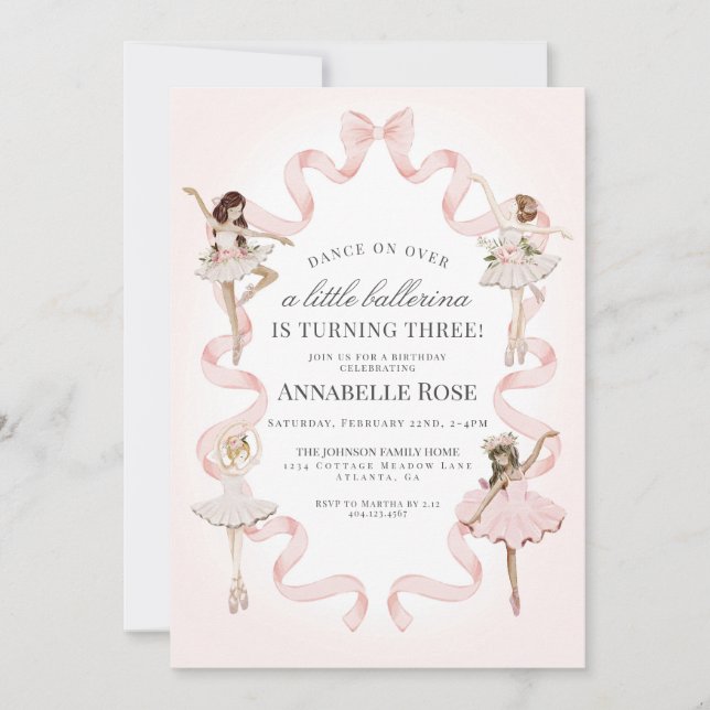 Little Ballerina Girl Ballet Birthday-inbjudan (Framsida)