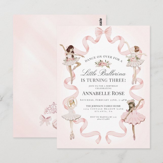 Little Ballerina Girl Ballet Birthday-inbjudan Vykort (Fram/baksida)