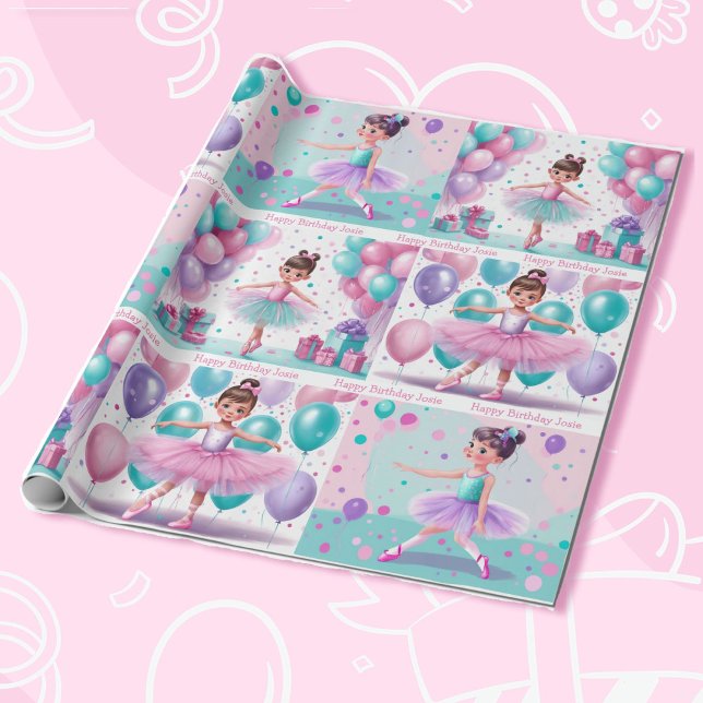 Little Ballerina med Brown Hair Girl Birthday Presentpapper (Skapare uppladdad)