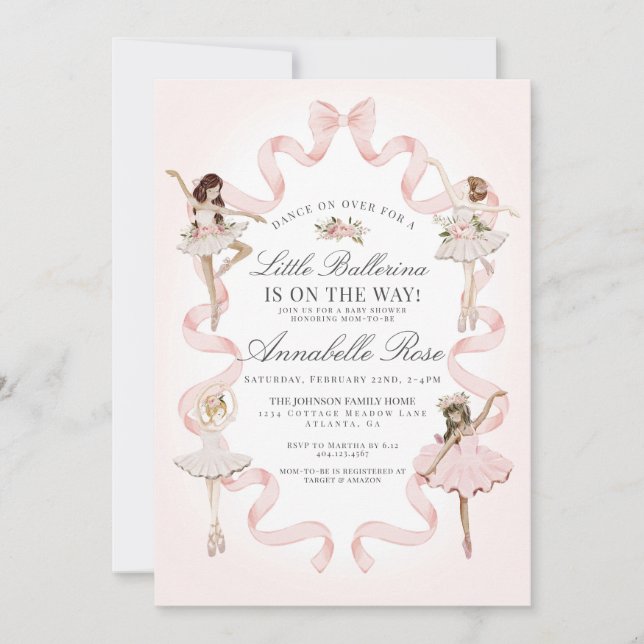 Little Ballerina Rosa Ballet Girl Baby Shower Invi (Framsida)