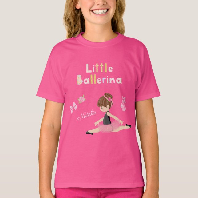 Little Ballerina Rosa Ballet Girls Namn T-Shirt (Framsida)