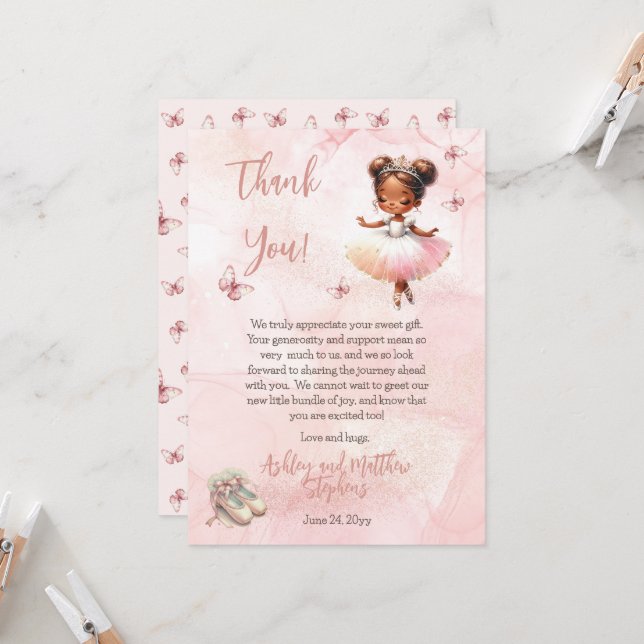 Little Ballerina Rosa Girl Baby Shower Tack Inbjudningar (Fram/Back In Situ)