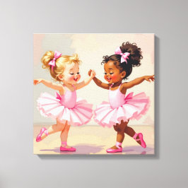 Little Ballerinas Dancing Cute Illustration Canvastryck