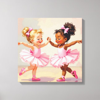 Little Ballerinas Dancing Cute Illustration Canvastryck