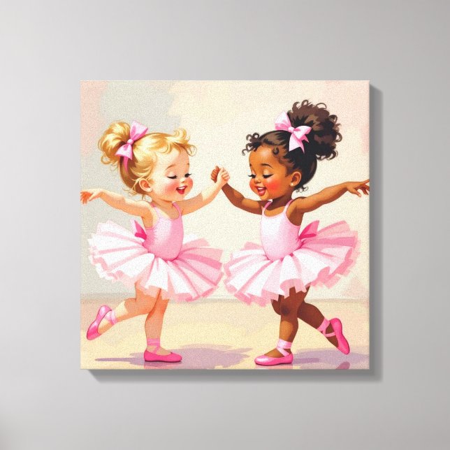 Little Ballerinas Dancing Cute Illustration Canvastryck (Framsida)