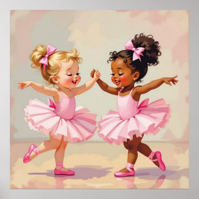 Little Ballerinas Dancing Cute Illustration Poster (Framsidan)