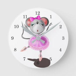 Little Ballet Dancer Mouse - Din Färg / Text Rund Klocka