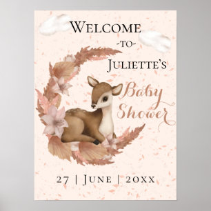 Little Bambi Flowers måne damm Baby Shower Välkomm Poster