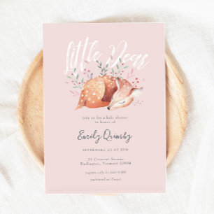 Little Bäste Rosa Woodland Baby Shower Inbjudningar