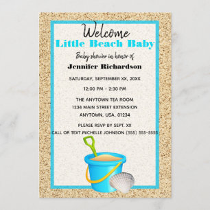 Little Beach Baby Teal Sand Pail Baby Shower Inbjudningar