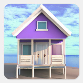 Little Beach Shack på Sand Fyrkantigt Klistermärke