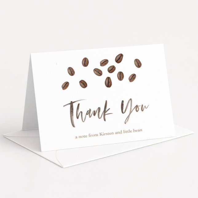 Little Bean brygger kaffe tema baby shower Tack Kort (A minimalist coffee bean thank you card for a love is brewing or baby is brewing theme shower)