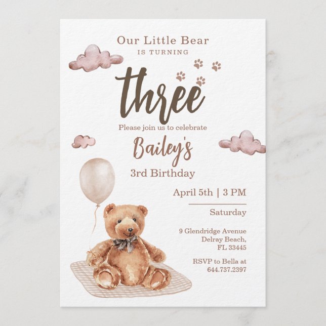 Little Bear Any Age Birthday Invitation Inbjudningar (Framsida)